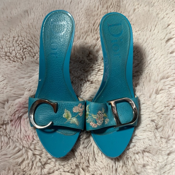 Dior Shoes - Blue Embroidered Dior Heels